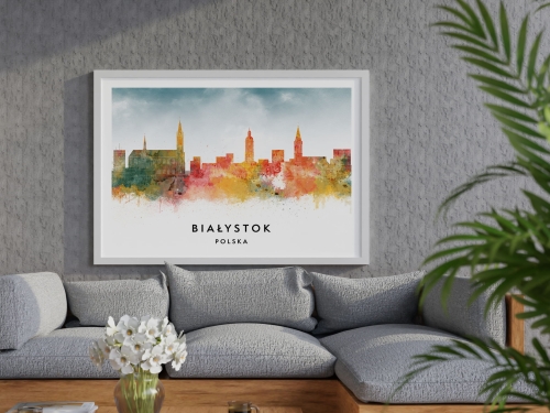 Plakat do salonu skylines Białystok w stylu Watercolor/ Akwarelowym     