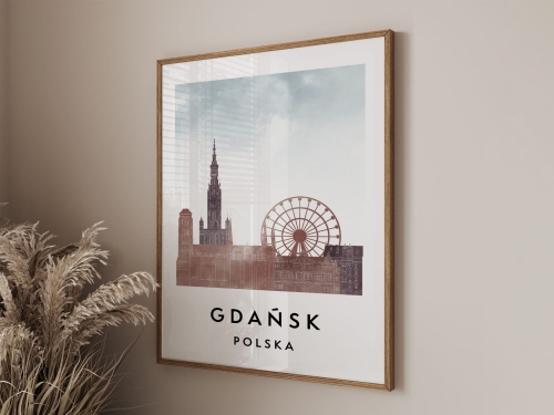 Plakat do salonu skylines Gdańsk  stylu Watercolor/ Akwarelowym 