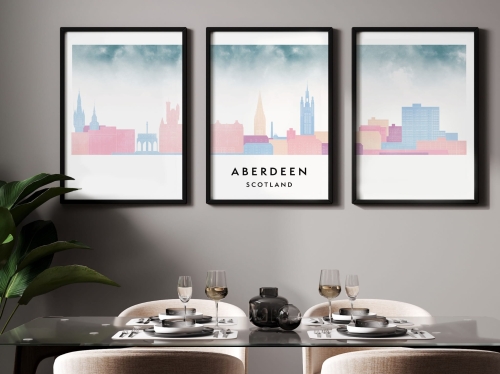 Plakat skylines TRYPTYK Aberdeen w stylu Watercolor/ Akwarelowym 