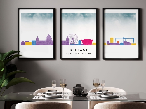 Plakat skylines TRYPTYK Belfast w stylu Watercolor/ Akwarelowym