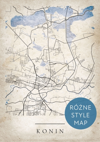 Plakat Mapa Miasta Konin w 12 wariantach stylu do wyboru