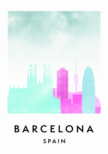 Plakat do salonu skylines Barcelona w stylu Watercolor/ Akwarelowym