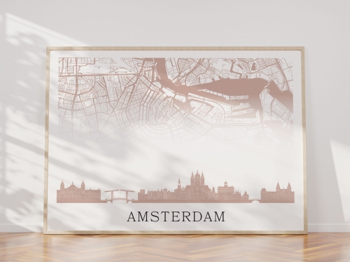 Plakat do salonu skylines Amsterdam z mapą 