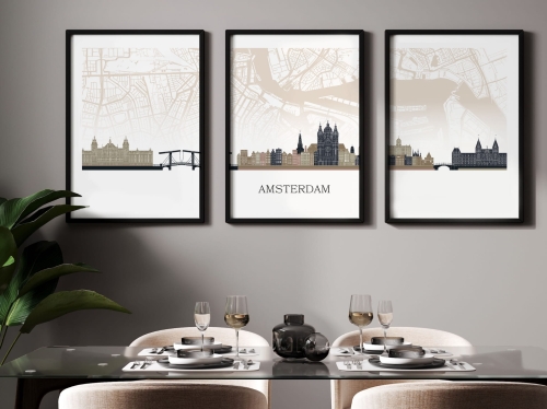 Plakat skylines TRYPTYK Amsterdam z mapą