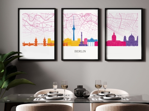 Plakat skylines TRYPTYK Berlin z mapą