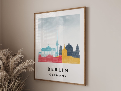 Plakat do salonu skylines Berlin stylu Watercolor/ Akwarelowym