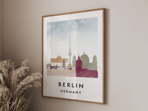 Plakat do salonu skylines Berlin stylu Watercolor/ Akwarelowym