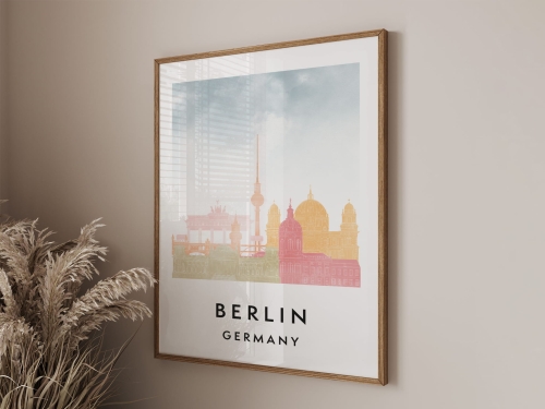 Plakat do salonu skylines Berlin stylu Watercolor/ Akwarelowym