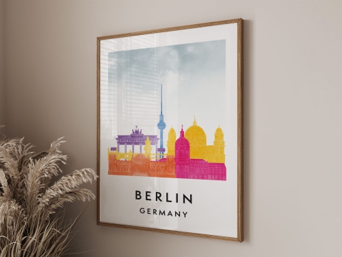 Plakat do salonu skylines Berlin stylu Watercolor/ Akwarelowym