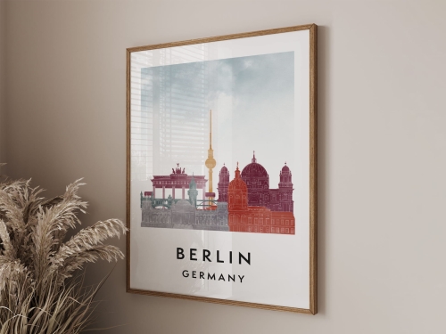 Plakat do salonu skylines Berlin stylu Watercolor/ Akwarelowym