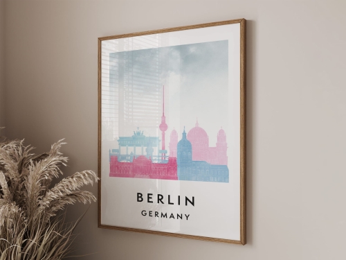 Plakat do salonu skylines Berlin stylu Watercolor/ Akwarelowym