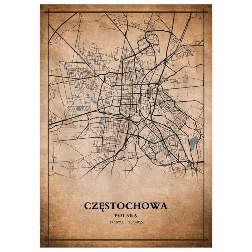 Plakat Mapa miasta vintage Częstochowa