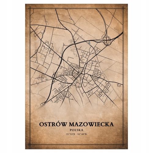Plakat Mapa miasta vintage Ostrów Maz. 