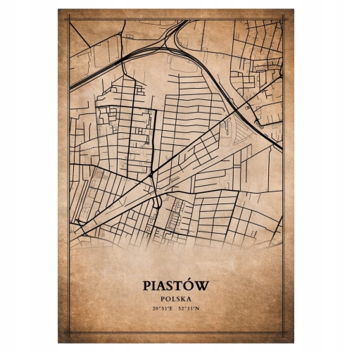 Plakat Mapa miasta vintage Piastów 