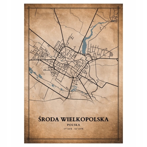 Plakat Mapa miasta vintage Środa Wlkp. 