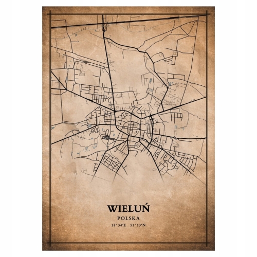 Plakat Mapa miasta vintage Wieluń 