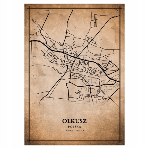 Plakat Mapa miasta vintage Olkusz