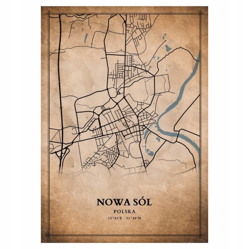 Plakat Mapa miasta vintage Nowa Sól