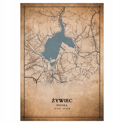 Plakat Mapa miasta vintage Żywiec