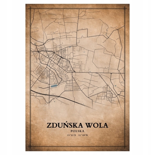 Plakat Mapa miasta vintage Zduńska Wola