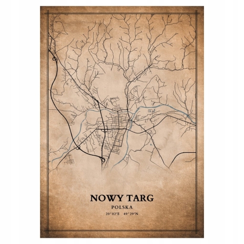 Plakat Mapa miasta vintage Nowy Targ