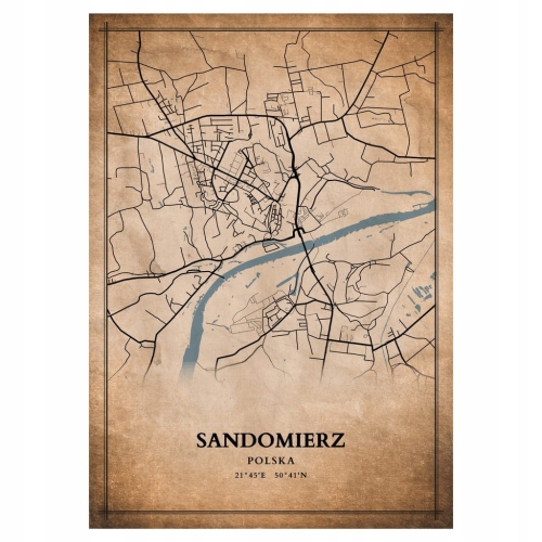 Plakat Mapa miasta vintage Sandomierz