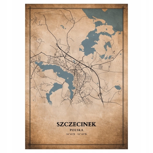 Plakat Mapa miasta vintage Szczecinek
