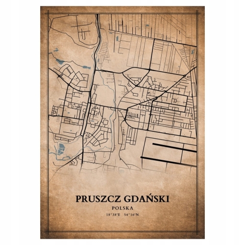Plakat Mapa miasta vintage Pruszcz Gdański
