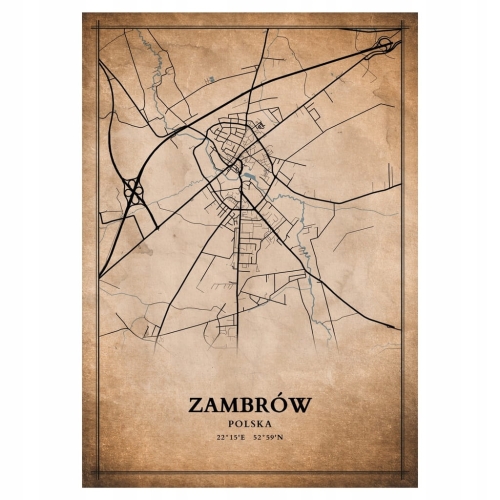 Plakat Mapa miasta vintage Zambrów