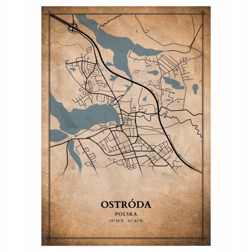 Plakat Mapa miasta vintage Ostróda