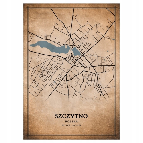 Plakat Mapa miasta vintage Szczytno