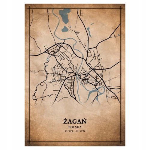 Plakat Mapa miasta vintage Żagań