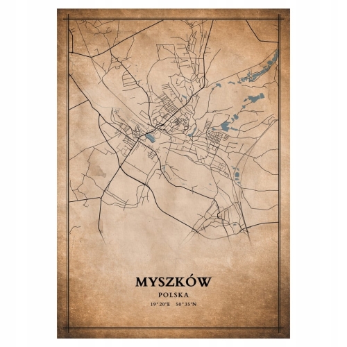 Plakat Mapa miasta vintage Myszków