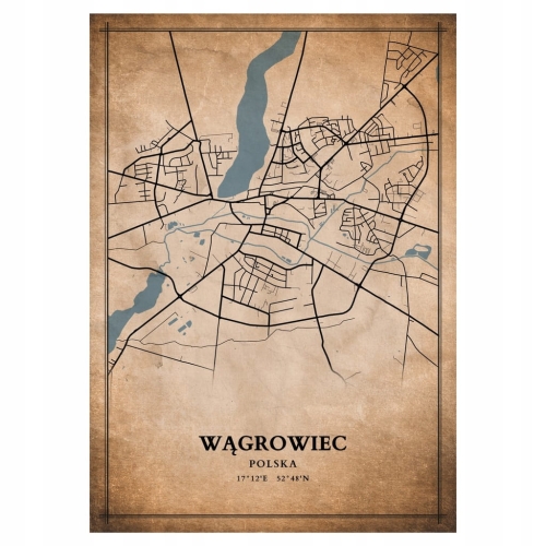 Plakat Mapa miasta vintage Wągrowiec