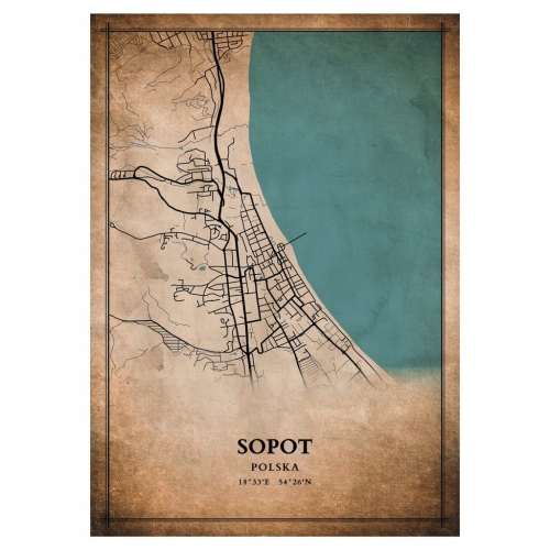Plakat Mapa miasta vintage Sopot