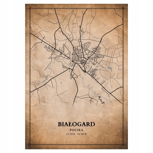 Plakat Mapa miasta vintage Białogard