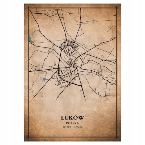 Plakat Mapa miasta vintage Łuków