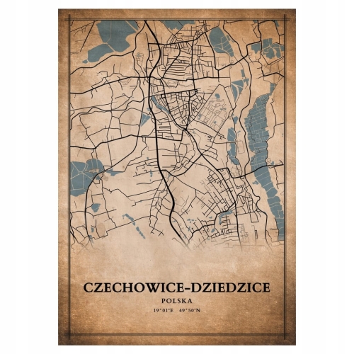 Plakat Mapa miasta vintage Czechowice