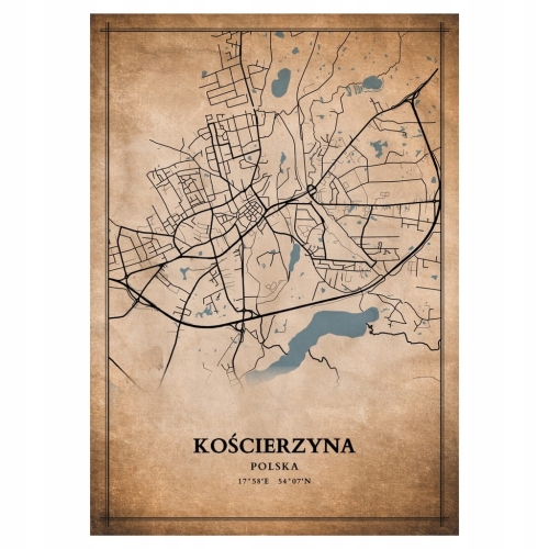 Plakat Mapa miasta vintage Kościerzyna