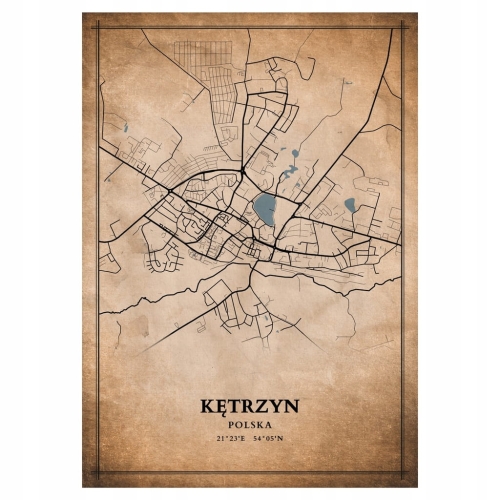 Plakat Mapa miasta vintage Kętrzyn