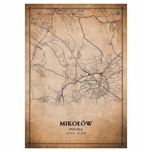 Plakat Mapa miasta vintage Mikołów