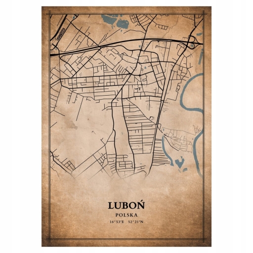 Plakat Mapa miasta vintage Luboń
