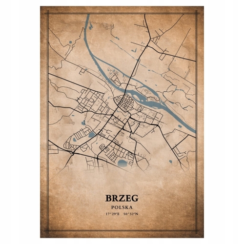 Plakat Mapa miasta vintage Brzeg