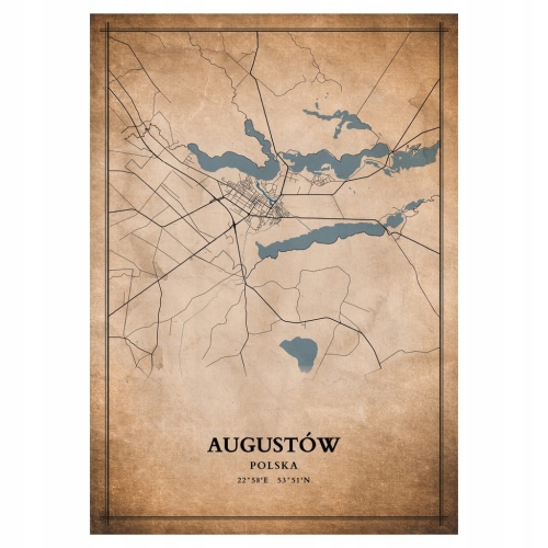 Plakat Mapa miasta vintage Augustów