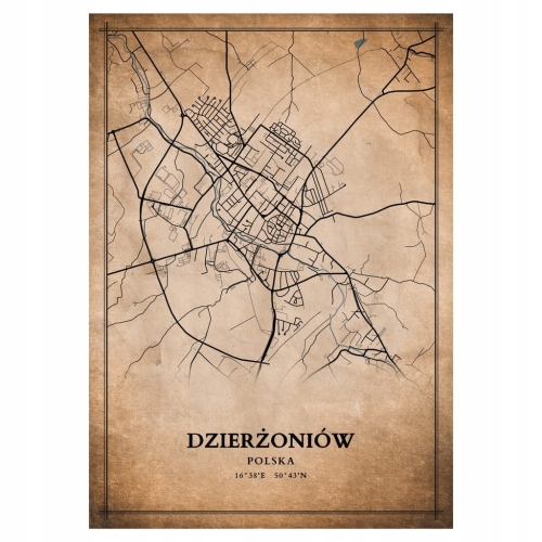 Plakat Mapa miasta vintage Dzierżoniów