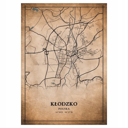 Plakat Mapa miasta vintage Kłodzko