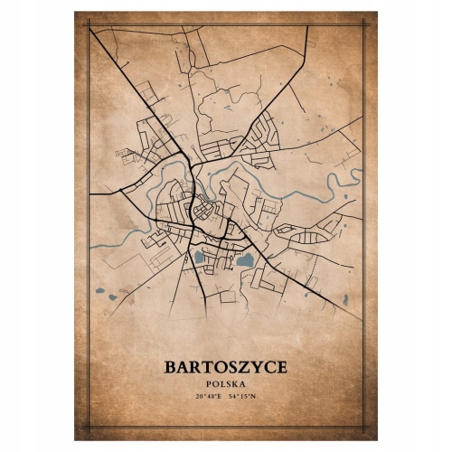Plakat Mapa miasta vintage Bartoszyce