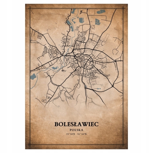 Plakat Mapa miasta vintage Bolesławiec