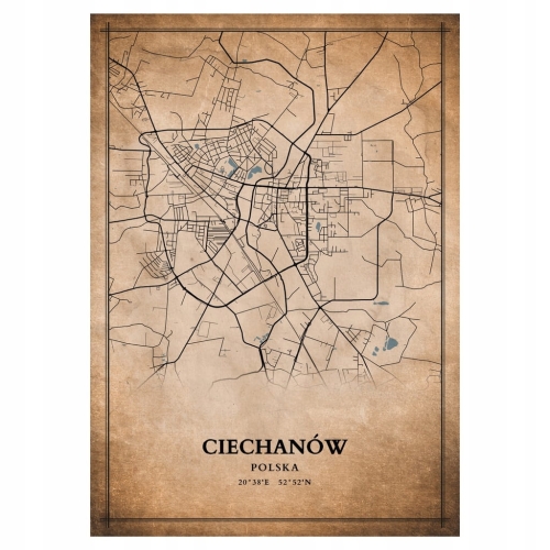 Plakat Mapa miasta vintage Ciechanów