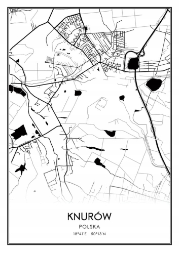 Mapa czarno biała Plakat Knurów